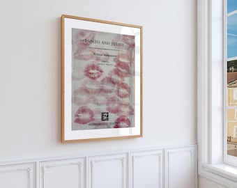 Romeo and Juliet Book Cover Poster, Lip Prints, Literary Romance (FRAMED & SHIPPED)