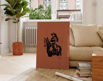 Retro Cowgirl Print, Minimalist Wild West Art (Digital Download)