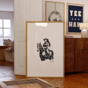 Western Cowgirl Wall Art, Retro Cowboy Print, Vintage Howdy Poster, Boho Cowgirl Decor, Minimalist Farmhouse Art, Wild West Room Decor