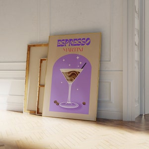 Wydruk Espresso Martini | Sztuka koktajlu kawowego | Plakat z drinkiem retro | Nowoczesna sztuka barowa | Dekoracja ścienna dla miłośników kawy | Dekoracja domu koktajlowego