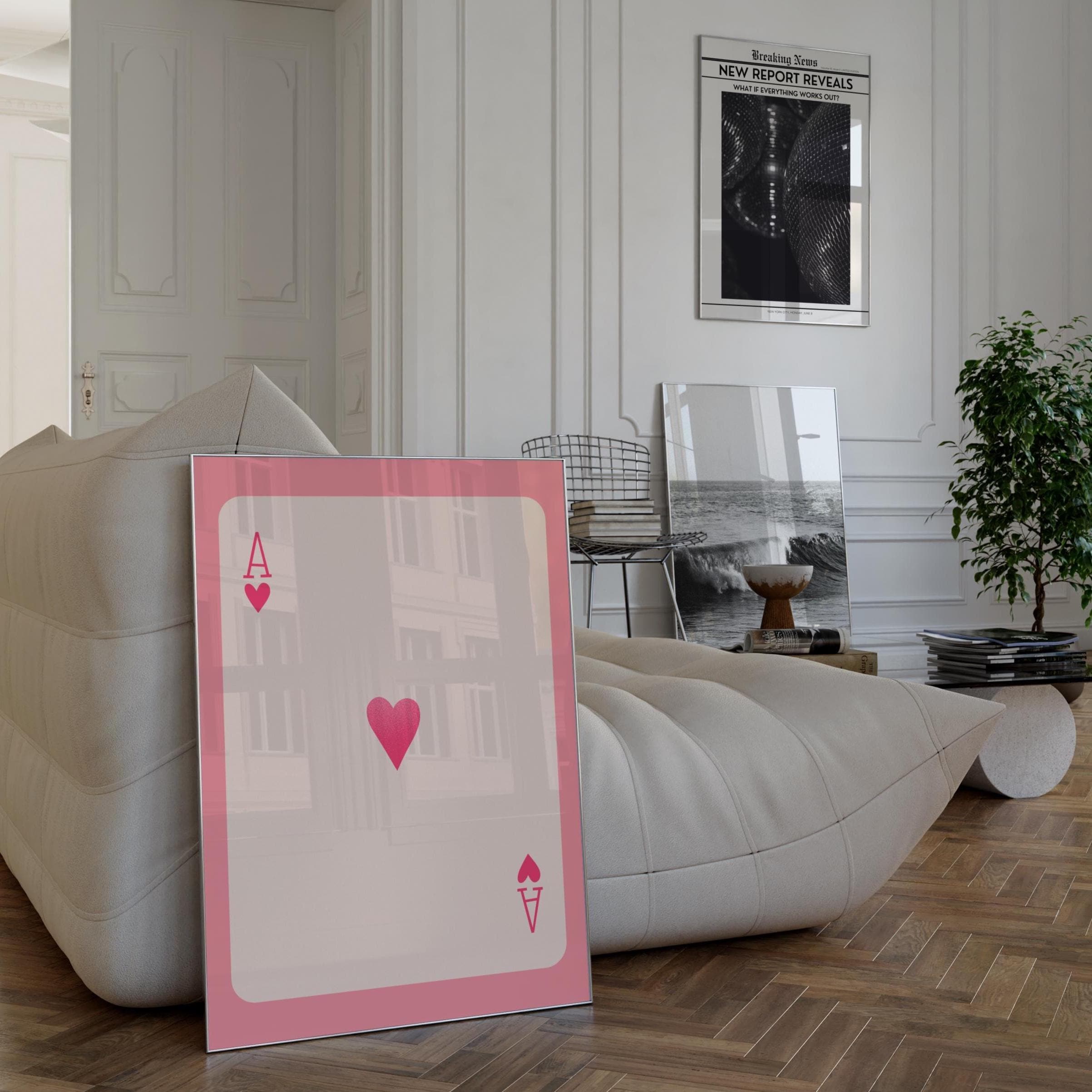 Pink Poker Card Wall Art | Ace of Hearts | Minimalist Card Art Print | Modern Heart Design | Trendy Y2K Retro Home Decor | Girly Aesthetic