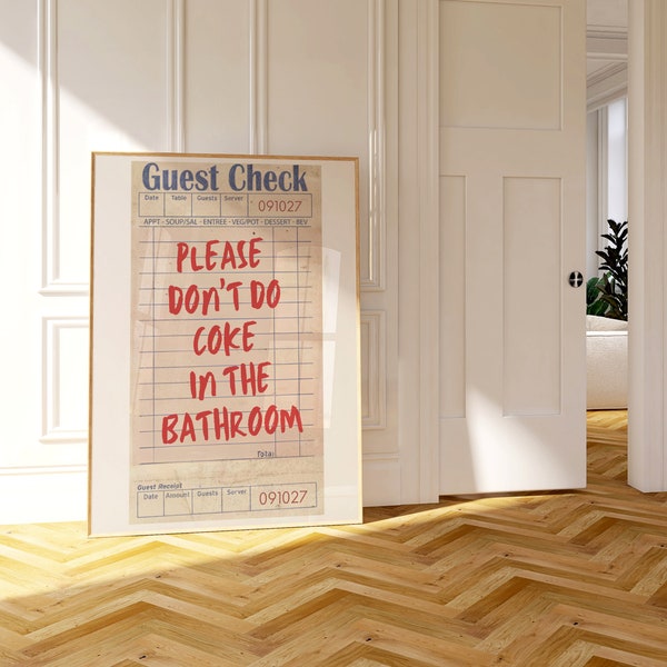 Bitte tun Sie keine Cola im Badezimmer, Retro-Gäste-Check-Poster, trendiges adrettes Wohnheim-Dekor, minimalistische Ästhetik, lustiges Statement-Raumdekor