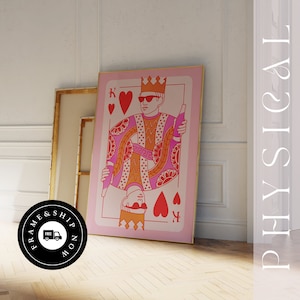 King of Hearts Playing Card, Funky Retro Preppy Y2K Art, Aesthetic Maximalist, Cocktail Poster, Beer Champagne Art, Dopamine Party Decor