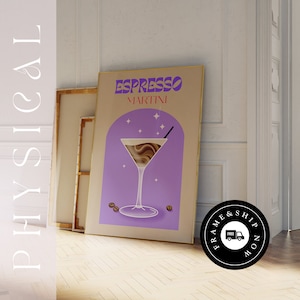 Expresso Martini Art: Funky Cocktail Print, Modny Retro Bar Cart, Kolorowy wystrój Happy Hour, Zabawny plakat z jedzeniem i napojami do kawiarni Home Kitchen