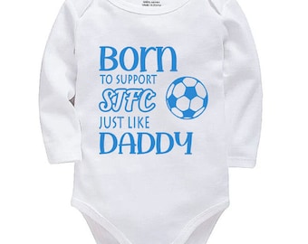 St Johnstone SJFC Personalised Born to Support Just Like Daddy, Grandad, Mummy, Nanna Football Baby Vest | Bodysuit | Baby Gift | New Baby