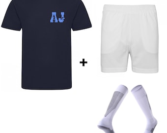 Personalisierte Fußball Jersey, Short und Sock Sport PE Kit für Jungen, Mädchen Perfekt für Geburtstag Weihnachtsgeschenk