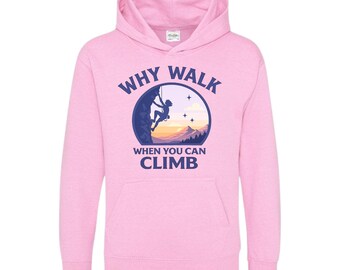 Why Walk When You Can Climb Hoodie | Rock Climbing Hoodie | Pink Motivational Hoodie | Hiking Gift for Her