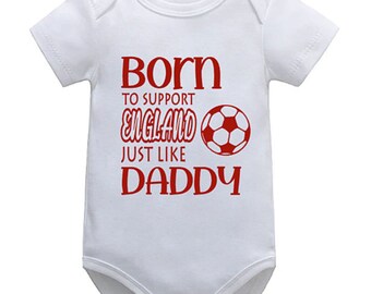 England Personalised Born to Support Just Like Daddy, Grandad, Mummy, Nanna Football Baby Vest | Bodysuit | Baby Gift | New Baby