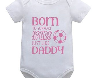 Tottenham Spurs Personalised Born to Support Just Like Daddy, Grandad, Mummy, Nanna Football Baby Vest | Bodysuit | Baby Gift | New Baby