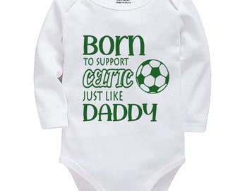 Celtic Personalised Born to Support Just Like Daddy, Grandad, Mummy, Nanna Football Baby Vest | Bodysuit | Baby Gift | New Baby