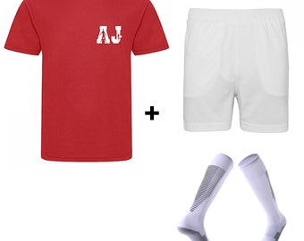 Personalisiertes Fußball-Trikot, Shorts und Socken, Sport-PE-Set für Jungen und Mädchen, perfekt als Geburtstags- oder Weihnachtsgeschenk