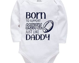 Bristol Rugby Personalised Born to Support Just Like Daddy, Grandad, Mummy, Nanna Rugby Baby Vest | Bodysuit | Baby Gift | New Baby