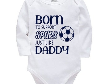 Tottenham Spurs Personalised Born to Support Just Like Daddy, Grandad, Mummy, Nanna Football Baby Vest | Bodysuit | Baby Gift | New Baby