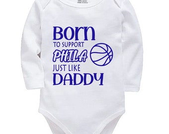 Philadelphia Personalised Born to Support Just Like Daddy, Grandad, Mummy, Nanna Basketball Baby Vest | Bodysuit | Baby Gift | New Baby