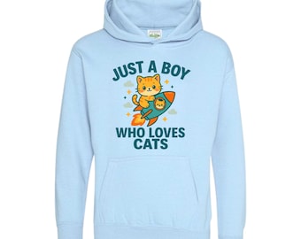 Just A Boy Who Loves Cats Hoodie Tee – Cute Cat Lover Gift for Kids