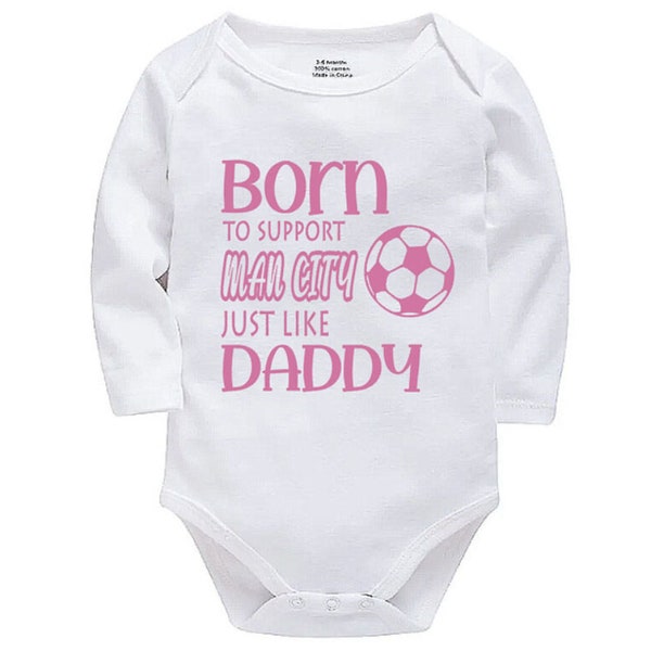 Man City Personalised Born to Support Just Like Daddy, Grandad, Mummy, Nanna Football Baby Vest | Bodysuit | Baby Gift | New Baby