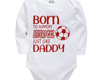 Liverpool Personalised Born to Support Just Like Daddy, Grandad, Mummy, Nanna Football Baby Vest | Bodysuit | Baby Gift | New Baby