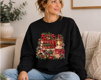 Christmas Book Lover Sweatshirt, Cosy Reading Christmas Jumper, Books and Hot Cocoa Sweater, Christmas Reader Gift, Bookish Holiday Top