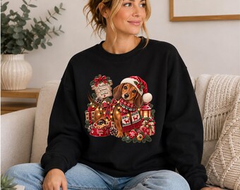 Dachshund Christmas Sweatshirt, Christmas Wiener Dog Jumper, Sausage Dog Christmas Sweater, Festive Dachshund Gift for Dog Mum