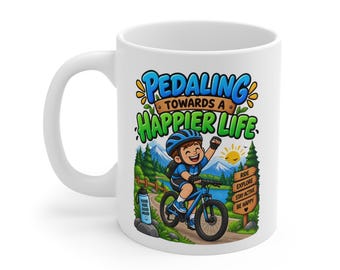 Cycling Mug for Men, Pedaling Towards a Happier Life, Cyclist Gift for Him