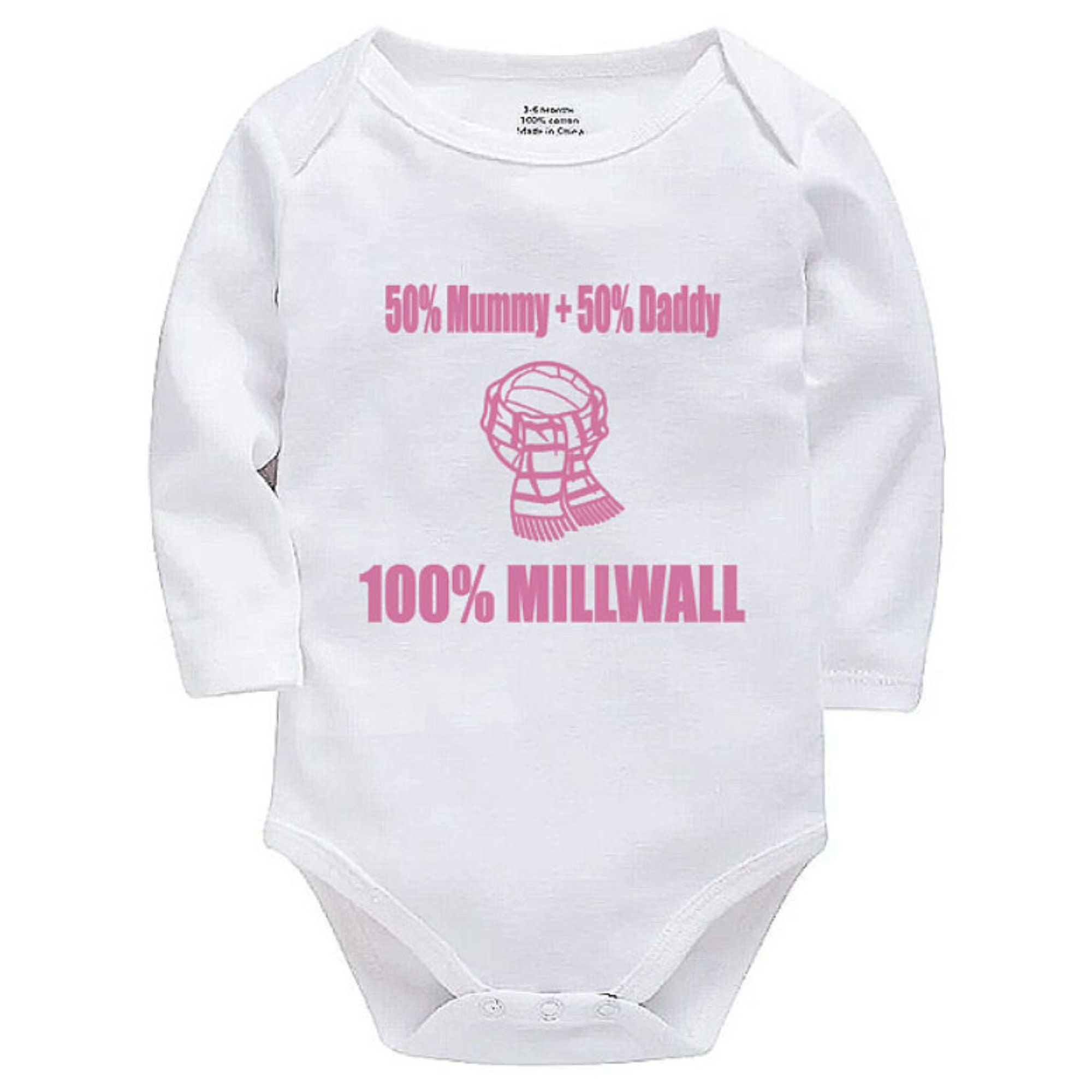 Millwall Personalised 50 Mummy 50 Daddy Long Sleeve Baby Bodysuit