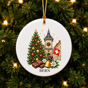 Bern julgransprydnad, Schweiz juldekoration, Schweizisk souvenirgåva, Bern reseprydnad, Schweiziska alpernas julminne