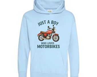Just a Boy Who Loves Motorbikes Hoodie Tee – Cool Biker Gift for Kids