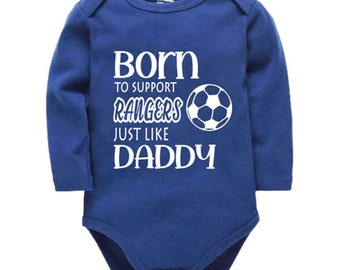 Rangers Personalised Born to Support Just Like Daddy, Grandad, Mummy, Nanna Football Baby Vest | Bodysuit | Baby Gift | New Baby