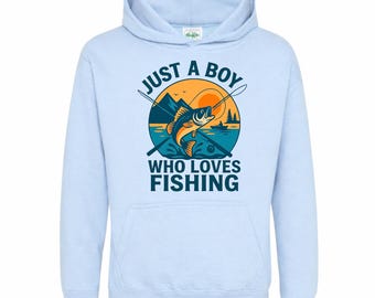 Just a Boy Who Loves Fishing Hoodie, Kids Fishing Hoodie, Bold Fishing Gift for Boys, Fish Lover Kids Sweatshirt