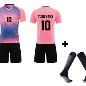 Personalised Kid Adult Football Kit Jersey Soccer Shirt Short & Sock Training Set Pink Birthday Gift