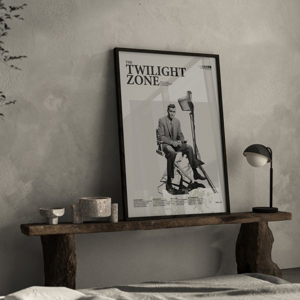 The Twilight zone 1959 inspired poster, Rod Serling tv series wall art custom size print digital file, minimal black and white design