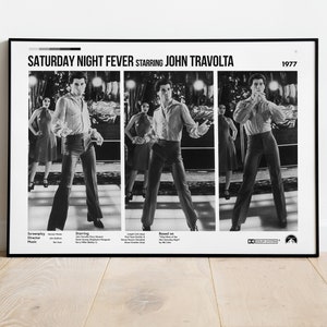 Saturday Night Fever Poster John Travolta 70s Black and White Poster Print