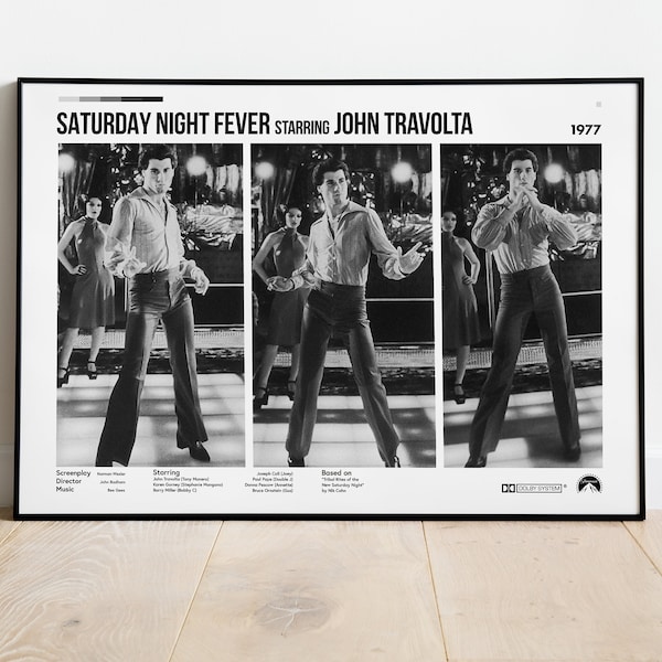 Saturday Night Fever Poster John Travolta 70s Black and White Poster Print