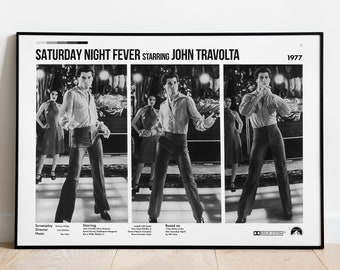 Saturday Night Fever Poster John Travolta 70s Black and White Poster Print