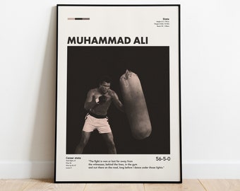 Póster moderno de entrenamiento de Muhammad Ali con cita motivacional