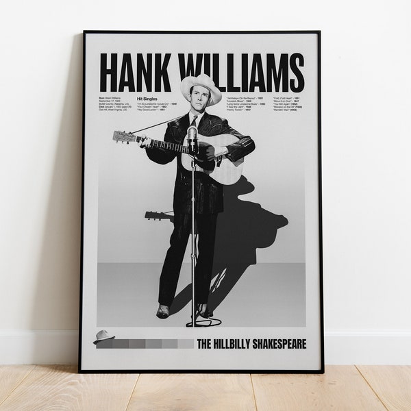 Hank Williams Tribute Poster Country music icon Frameless Wall Art 3 sizes Country Home Decor