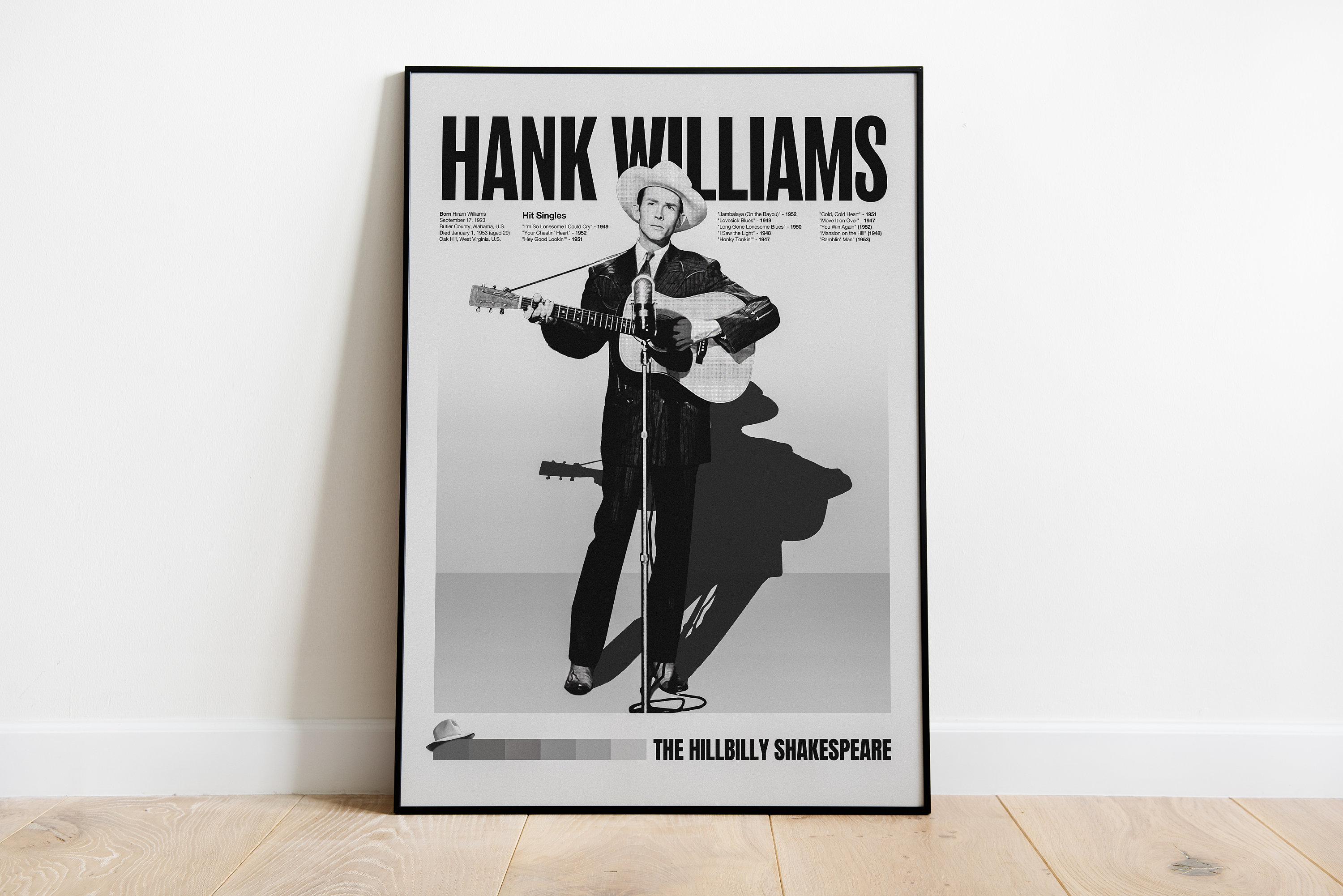 Hank Williams Tribute Poster Country music icon Frameless Wall Art 3 sizes Country Home Decor
