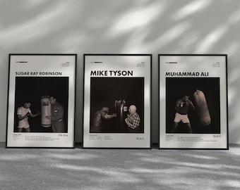 Boxing Poster Bundle, Muhammad Ali, Mike Tyson, Sugar Ray Robinson, Modern poster Motivational Quotes