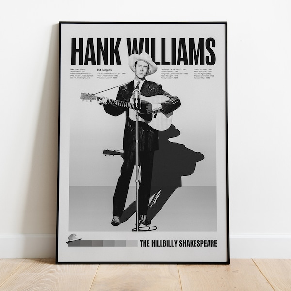 Hank Williams poster Old School Country Music wall art 1950s 60s blues country home decor