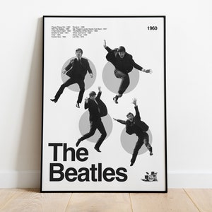 The Beatles inspired poster modern minimalist wall art vintage black and white Paul McCartney John Lennon George Harrison Ringo Starr
