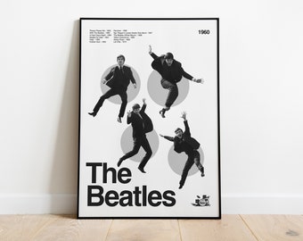 The Beatles inspired poster modern minimalist wall art vintage black and white Paul McCartney John Lennon George Harrison Ringo Starr