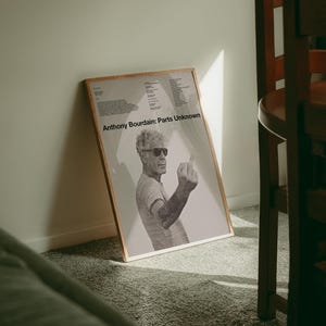 Póster imprimible de Anthony Bourdain Arte de pared minimalista en blanco y negro Programa de viajes y comida Decoración de cocina moderna Serie Icon