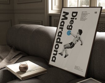 Diego Maradona Framed Poster Minimalist Soccer, Football, Futbol Boca Juniors, Napoli, Barcelona, Argentina Ready to Hang