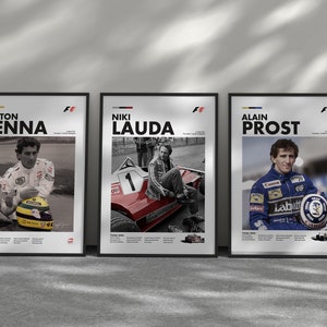 Formula 1 legends, Ayrton Senna, Niki Lauda, Alain Prost, Modern poster, Bedroom Wall Art, Car Enthusiast Gift Ideas, drive to survive print