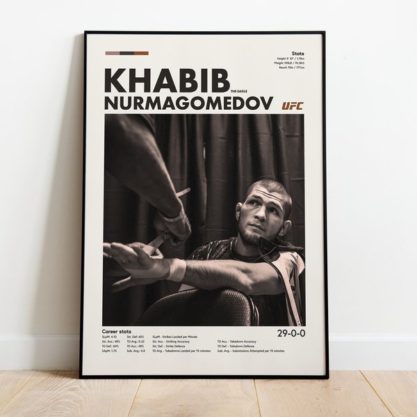 Affiche de sports modernes d'art de mur de chambre à coucher de Khabib Men, art rupestre encadré d'homme d'UFC