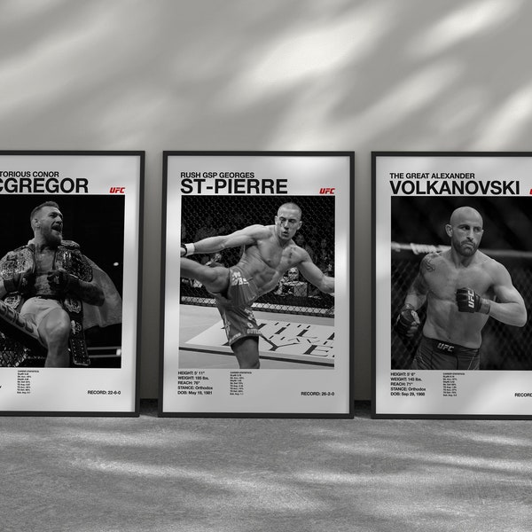 Custom UFC poster frameless Choose Any Fighter includes photo, stats, and more, personalized gift