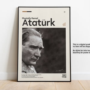 Cartel moderno de Mustafa Kemal Atatürk, yatak odası dekorasyonu, oturma odası duvar sanatı, hediye fikirleri, dijital indirme