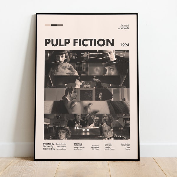 Pulp Fiction, the story of Vincent Vega and Mia Wallace, modern poster, minimalist modern wall art, custom size