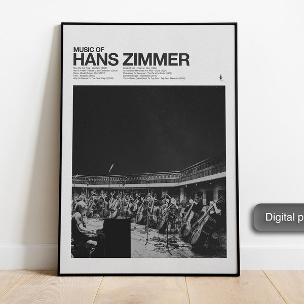 Hans Zimmer Poster Iconic Film Scores black and white modern vintage design