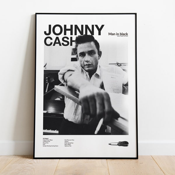 Johnny Cash Poster no frame, Man in Black country music singer, vintage print